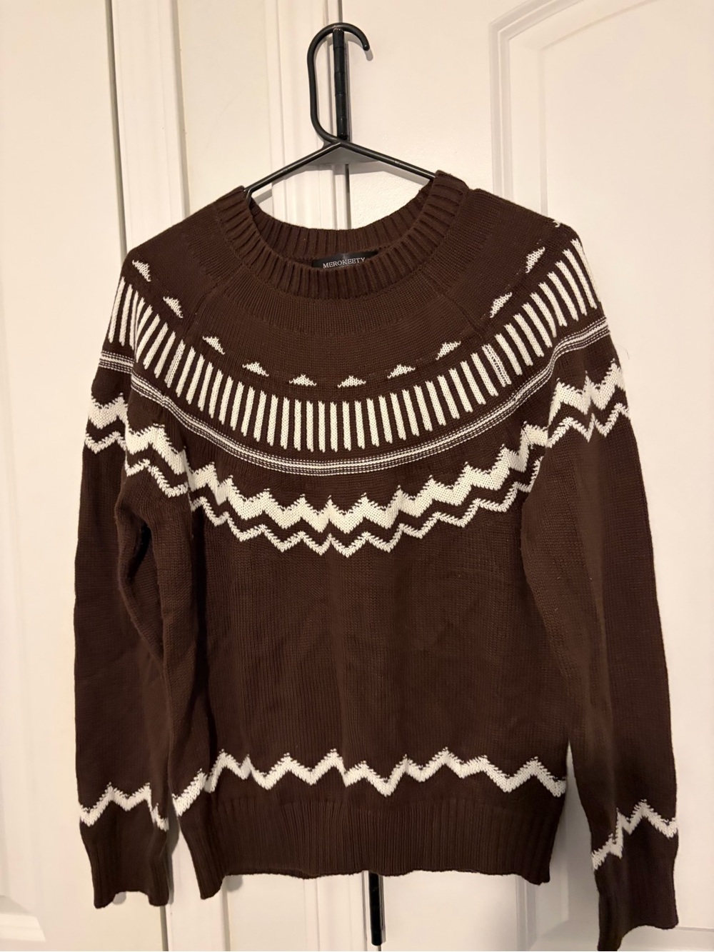 Brown Fair Isle Crewneck Sweater — Women’s Cozy Knit